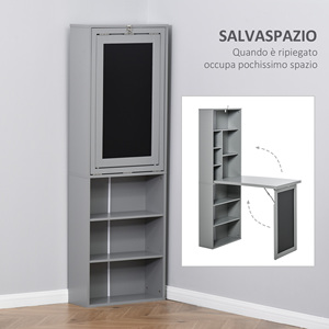 Bureau PC pliable HOMCOM avec bibliothèque à 9 niveaux en bois et métal, 98x51x153 cm, gris - Product Image 6