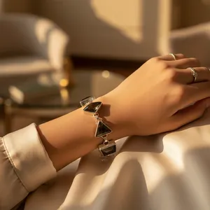 Geometric 925 Silver Onyx Beaded Bracelet Bezel Set Chain Link Women's Classic Everyday Wear - Product Image 3