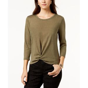 INC International Concepts Acid Wash Chain-Link Hoodie Felpa con cappuccio in maglia con pelliccia sintetica per donna Verde Taglie P/XL - Product Image 1
