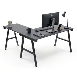 ACONCEPT HBAC017 Luxury Modern L-Shaped <b>Desk</b> 140cm Main Tabletop Steel Legs Melamine Wood Office Furniture Assembly Required - Product Image 1