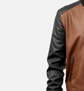 Blouson d'aviateur bicolore en cuir pour hommes avec fermeture à glissière Style d'hiver décontracté Fini - Product Image 2
