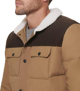 Veste épaisse d'hiver pour homme en cuir bouffant avec col montant en fausse fourrure en toile manteau chaud et coupe-vent de bonne qualité - Product Image 1
