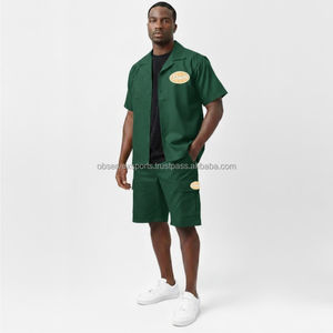 เสื้อเชิ้ตสีเขียวทรงปกติพิมพ์ลายตามสั่ง ชุดสูทสองชิ้นผ้าฝ้ายเนื้อหนาสำหรับผู้ชาย แขนยาว ผ้าทวิลยืดหยุ่น ระบายอากาศได้ดี สไตล์สตรีทแวร์ - Product Image 1