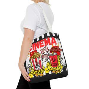Borsa Tote Essenziale per Serata Cinema con Chiusura Aperta e Design Popcorn e Film per Uso Cinematografico - Product Image 4