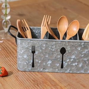 Porte-couverts en métal galvanisé le plus vendu avec poignée et 3 séparateurs robustes pour comptoir de cuisine - Product Image 5