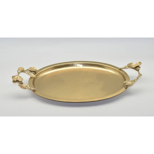 Plateau de service en métal martelé avec poignées florales Design merveilleux plateau décoratif ovale de luxe en or pour les restaurants d'hôtel - Product Image 1