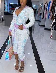 Costumes de jogging pour femmes 2 pièces tenues velours Sequin à manches longues veste à glissière pantalon de survêtement ensemble de survêtement - Product Image 2