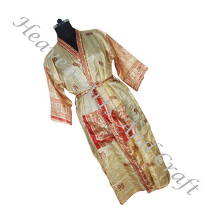 KL017 Beach Vintage Women's Colorful Floral Print Holiday Bikini Outing Boho Loose Long Women Silk Vintage Sari Kimono Long - Product Image 4