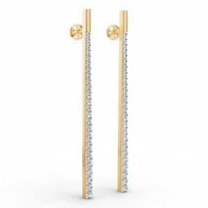 IGI Certified Lab Grown Diamond Bar <b>Drop</b> Earrings 14K Yellow / White & Rose Gold Minimalist Linear Earrings for Women - Product Image 3