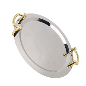 Luxurious Design Serving <b>Tray</b> Round Shape Nickel Plated With Hammering Handmade for Bread Rice & <b>Snacks</b> With Horn Handles <b>Trays</b> - Product Image 3