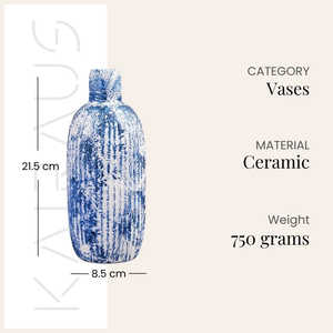 Vase en céramique à motifs indigo, style Art déco classique, en grès porcelaine traditionnel pour la décoration intérieure et l'affichage sur table. - Product Image 2