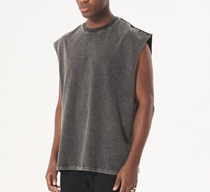 OEM Logo personnalisé high street extérieur lavé débardeur hommes lavé vintage tshirt gilet sans manches streetwear hipster débardeur - Product Image 5