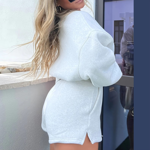 OEM haute qualité 100% coton ensemble de shorts de sport pour femmes respirant décontracté sweat à col rond avec short pour l'hiver - Product Image 4