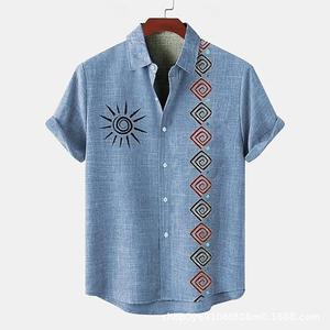 Camisa de Hombre Estilo Africano 2025, Transpirable, Étnica, con Estampado Digital, de Poliéster/Algodón, Cuello Mao, Tejida, de Manga Corta - Product Image 2
