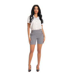 Shorts Cortos Casuales de Verano con Cintura Alta, Ajustados, con Botones, Elásticos, Estilo Biker, con Patrón a Cuadros, Transpirables, de Tela de Algodón y Spandex - Product Image 5