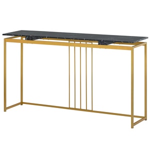 Table console de luxe moderne pour salon, en marbre noir italien, avec cadre plaqué or, incrustations en os, prix direct d'usine pour la maison et l'hôtel - Product Image 1