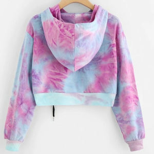 Tie Dye imprimé à capuche femmes automne hiver nouveau Design Street Style Tie Dye recadrée à capuche et survêtement ensemble pour les femmes - Product Image 4