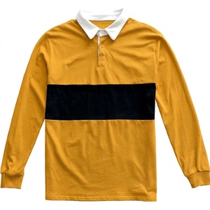 Maillot de rugby professionnel à manches longues, color-block, jaune moutarde avec rayures noires, col rabattu, décontracté - Product Image 1