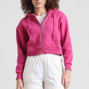 Vente chaude grande taille femmes sweat à capuche court zippé Logo personnalisé vêtements de sport de fitness décontractés respirant solide technique de lavage - Product Image 4