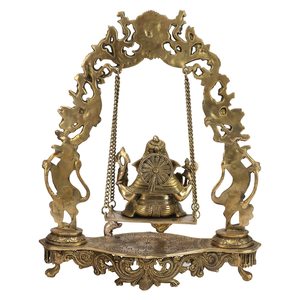 Handmade Brass Ganesha <b>Statue</b> on Swing Jhoola Luxury Traditional Shabby Chic Art for Home & Office Decor for Diwali - Product Image 2