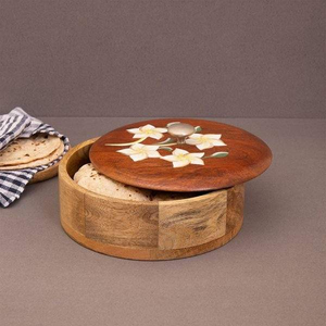 Caja de Madera para Servir Chapatis con Tapa, Forma Redonda, con Perilla de Latón, para Venta - Product Image 2