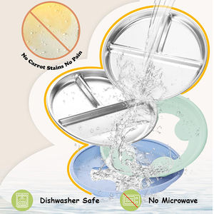 Yiyabb Nouvelle Assiette à <span class=keywords><strong>Dîner</strong></span> en Silicone et Acier Inoxydable 304, Motif Animal, Sans BPA, Écologique, Vaisselle pour Bébé avec Couvercle et Ventouse - Product Image 3