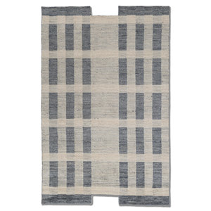 Tapis en laine tissé à la main géométrique classique bleu Contour HWL-450, tapis rectangulaire pour salon, pour la décoration de la maison, pour une utilisation dans le couloir - Product Image 1