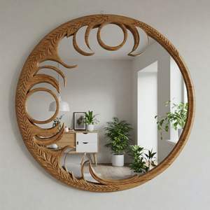 Muebles Lixora, Espejo Moderno de Madera con 2 Estantes, Diseño de Lujo Multiusos, Asas de Madera, Hecho en Delhi - Product Image 1