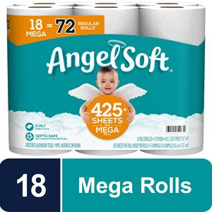 Angel Soft Coreless Virgin Wood Pulp <b>Toilet</b> Paper 18 Mega Rolls = 72 Regular Rolls 1-Ply Bath <b>Tissue</b> - Product Image 3
