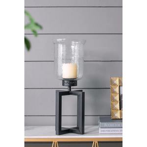 Bougeoir moderne en métal noir avec abat-jour en verre transparent pour décoration de table, style industriel géométrique, Saint-Valentin, Noël - Product Image 4