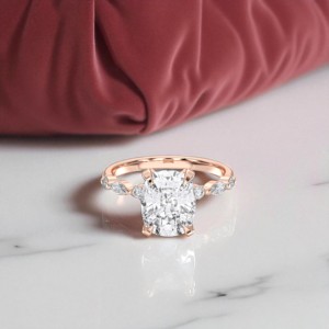 Anillo de Compromiso con Diamante de Corte Marquesa y Cojín de 4.24 Quilates F-G/VS (Centro 4.00CT), Cultivado en Laboratorio, en Oro Sólido de 10K/14K/18K, Diseño Moderno - Product Image 3