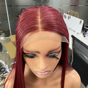 Vietnamese Hair Human Hair Natural Hair Super Double Drawn Burgundy Color Bone Straight Transparent Lace <b>Wigs</b> - Product Image 4