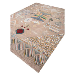 Alfombras Manchaha de Lana y Seda de Bambú con Patrón Geométrico, Anudadas a Mano en Rosa y Morado para Uso Doméstico-Les-2633 - Product Image 2