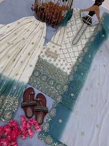 Vestido Étnico Moderno de Diseñador en Tela Georgette Sintética, Traje Sharara para Bodas Indias y Pakistaníes, Ajustado, Reversible, para Fiestas - Product Image 4