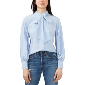 Camicetta Chic da Donna Riley Rae con Collo Annodabile e Colletto Arricciato, Blu, Taglia XL, per Primavera/Estate, in Tessuto Lavorato a Maglia, Chiffon e Organza - Product Image 1