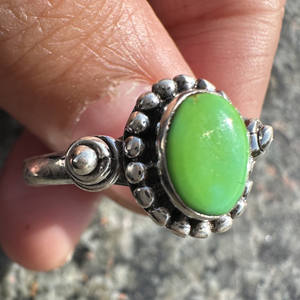Handmade 925 Sterling Silver <b>Green</b> Turquoise Ring Bohemian Filigree Statement Ring Vintage Artisan Oval Gemstone <b>Jewelry</b> - Product Image 3