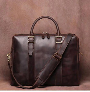 Classic Genuine Leather Laptop Messenger with Shoulder Strap Durable Office Bag Zipper Closure Protective Large Capacity - Product Image 5