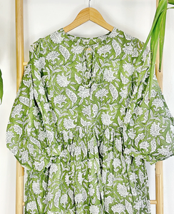 Pure Cotton Long Dress Indian <b>Block</b> Print Boho <b>Colourful</b> Summer Earthy Elegant Comfy Daywear - Product Image 3