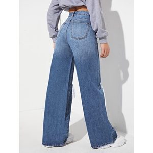 <b>Funky</b> Stylish Modern Denim Blue Womens Straight Leg High Waist Eco Friendly Breathable 100% Cotton Loose Fit Vintage Summer - Product Image 2