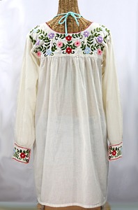 Vestido blanco bordado de manga corta hasta la rodilla para mujer, ropa mexicana - Product Image 3