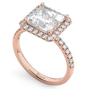 Anillo de Compromiso con Halo de Corte Princesa con Diamante de 3.58ct, Oro Rosa de 14K, Elegante y Lujoso - Product Image 3