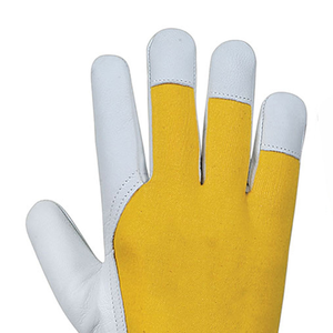 Guantes de seguridad de trabajo de cuero de grano de alta calidad con tela de algodón en la espalda y correa para montaje y trabajo mecánico antideslizantes - Product Image 5