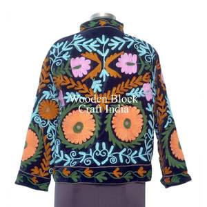Wholesale women Winter Short Party Velvet Suzani Floral Embroidery <b>Stand</b> Collar Eco-Friendly Cotton Lining folk Style <b>Coat</b> - Product Image 6