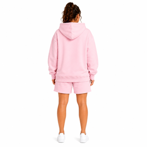 Winter Custom Women French Terry Hoodie Shorts <b>Set</b> Eco-Friendly 100% Cotton Solid Regular Fit Drawstring Pocket Sport Gym - Product Image 2