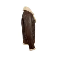 Blouson Aviateur Homme Vintage Marron en Cuir Slim Moto Biker Bomber Réversible avec Fourrure Imperméable et Fermeture Éclair Brodé Printemps
