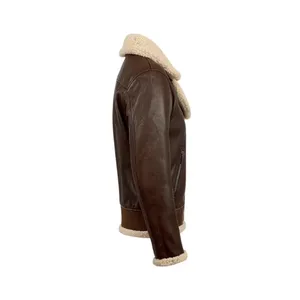 Chaqueta de Cuero para Hombre, Estilo Aviador, Marrón Vintage, Corte Slim, Motociclista, Bomber, Reversible, con Forro de Piel, Impermeable, con Cierre y Bordado, para Primavera - Product Image 2