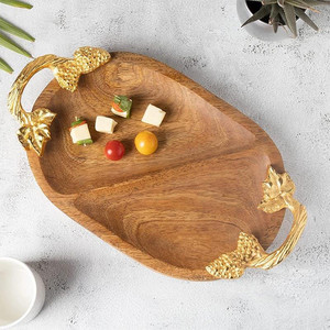 2024 personnalisé Floral Rectangle Set 3 plateaux en bois plateaux de service luxe moderne maison Restaurant nouvel an fête servant - Product Image 4