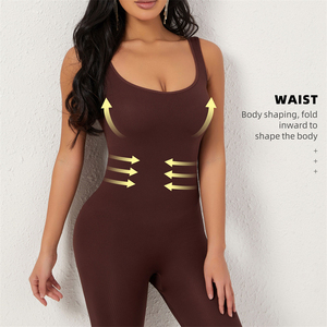 Women One Piece <b>Jumpsuit</b> Ribbed Knit <b>Bodycon</b> Long Leg Sleeveless Sportwear Slim Fit Yoga Workout Playsuit - Product Image 3