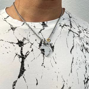 Colgante de mapa de África estilo Hip Hop, adornado con moissanita de claridad VV, corte brillante redondo, chapado en rodio, plata de ley 925 - Product Image 5