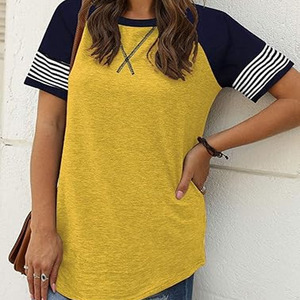 Ventes en gros été BasicWomen été chemises décontractées à manches courtes hauts rayés-femmes col rond t-shirt chemisiers logo personnalisé - Product Image 2